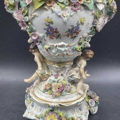 Vntg Trademarked Floral & Figural Porcelain Vase
