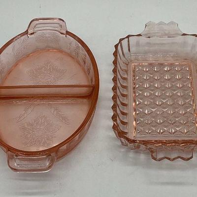 Lot 2 Vtg Pink Depression Glass Serving Dishes
