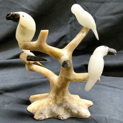 Natural Stone Carved Birds On Tree Sculpture
