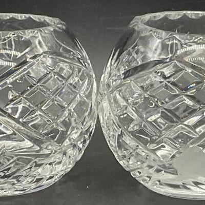 Pair Cut Crystal Globe Vases / Candle Holders
