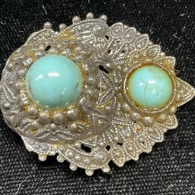 Vintage Silver Tn Faux Turquoise Scarf/Dress Clip
