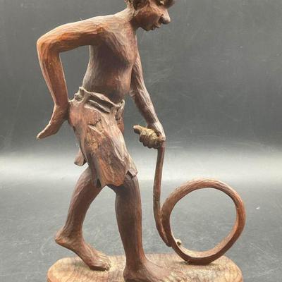 GUSTAVECHER HAITI Signed Carved Wood Figural 12in
