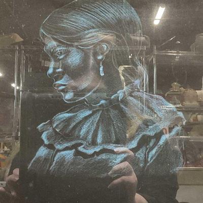 Signed JBH Portrait of an Indigenous Woman Drawing
