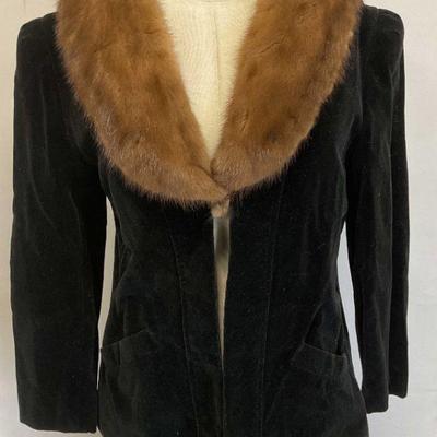 Vintage Black Velvet Fur Trim Jacket
