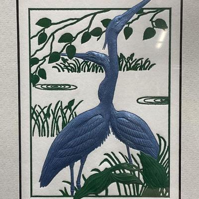 Framed Embossed Print, Blue Heron

