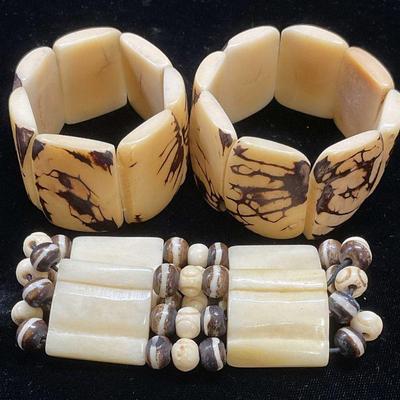 Lot 3 Vintage Bone Beaded Bracelets
