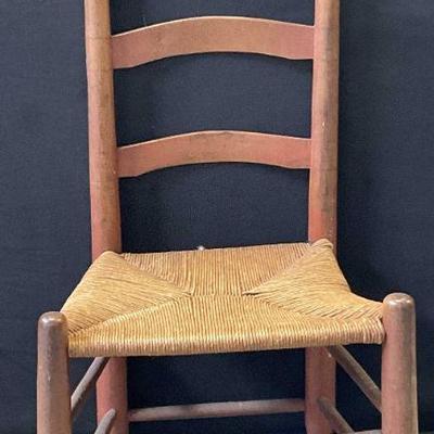 Vintage Wood Frame Rush Seated Side Chair
