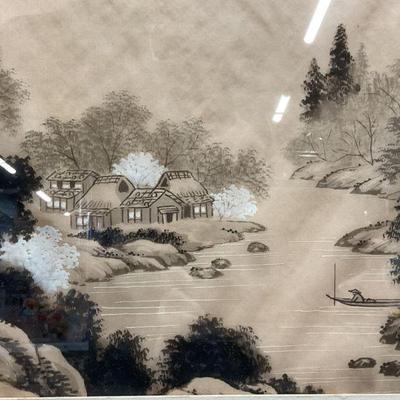 Framed Signed Asian Landscape Painting on Silk
