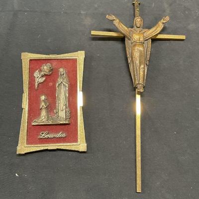 Vintage Brass & Bronze Crucifix, Religious Icon
