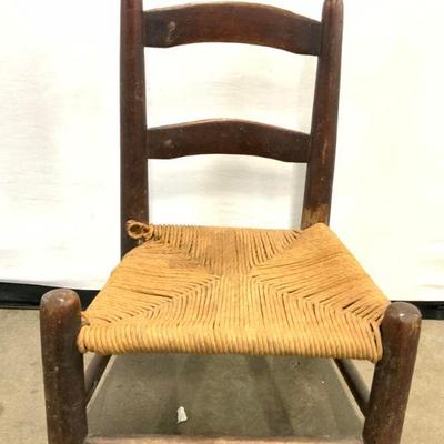 Vintage Wooden Doll Size Chair W Rush Seat
