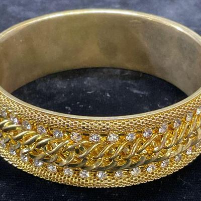 Gold Tone Crystal Chain Bangle Bracelet
