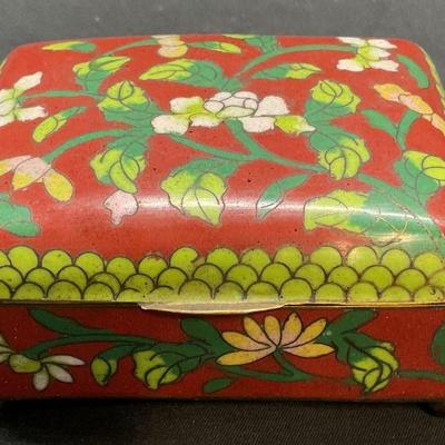 Vintage Cloisonne Floral trinket jewelry Box
