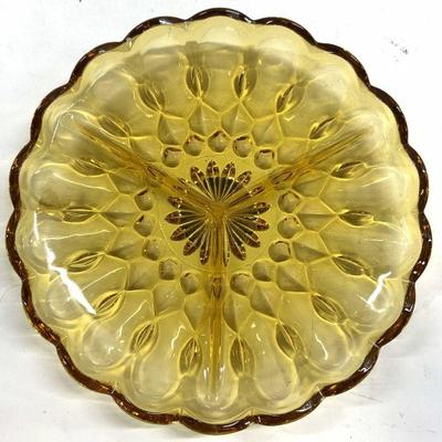 Vntg Divided Amber Glass Serving Dish
