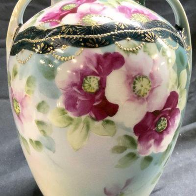 NIPPON Hand Painted Porcelain Vase W Handles
