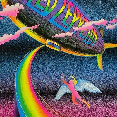 Vtg Led Zeppelin Flocked Black Light Poster
