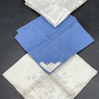 Lot 3 Vintage Handkerchiefs, White Lace Hanky +
