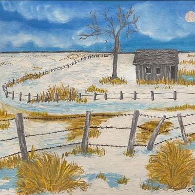 Sgn Ellie Haggerty Winterscape Oil Painting 1993
