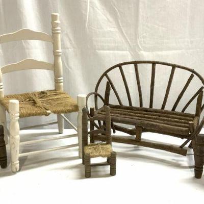 Lot 5 Vntg Assorted Doll Sized Chairs
