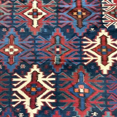 Vntg Handmade Flatweave Tribal Wool Area Rug
