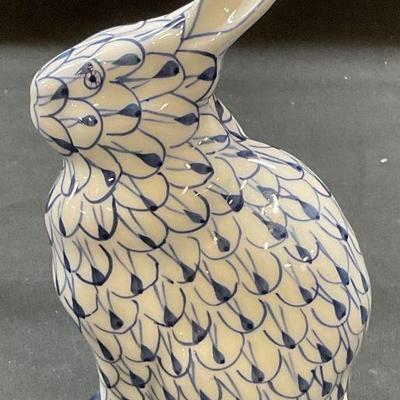 Hand Painted Blue & White Porcelain Rabbit Figural
