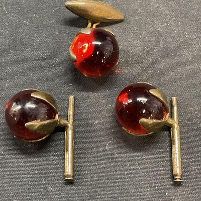 Lot 3 Vintage Red Glass Buttons/Cufflinks
