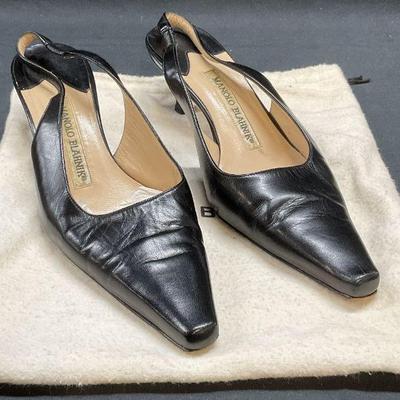 Manolo Blahnik Black Leather Slingback Heels
