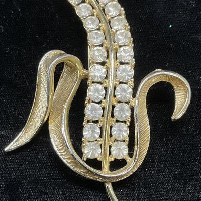 Vtg Sarah Coventry Gold Tn Crystal Brooch 3.75 In
