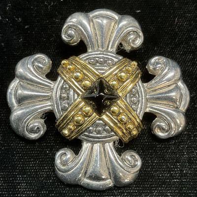 Silver & Gold Tone Maltese Cross Brooch
