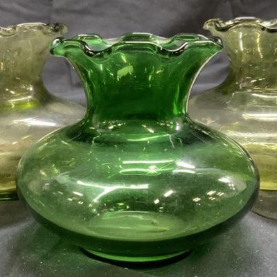 Lot 3 Art Glass Vases Green
