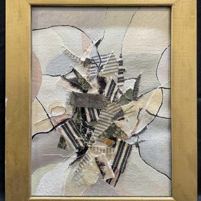 Framed Mixed Media Fabric Collage Painting
