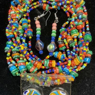 Lot 3 Venetian Glass Earrings, Colorful Jewelry
