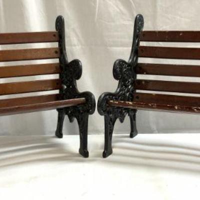 Pair Iron & Wood Doll Sized Park Benches
