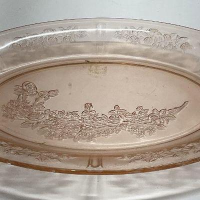 Vintage Pink Depression Glass Floral Platter
