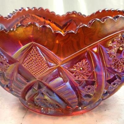 Vintage Iridescent Indiana Red Carnival Glass Bowl
