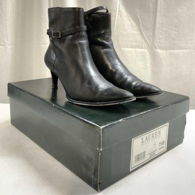 R LAUREN ROBYNN Blk Burnished Baby Calf Heel 7.5B
