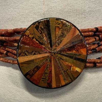 Coral beaded Waist Belt with Wooden Pendant

