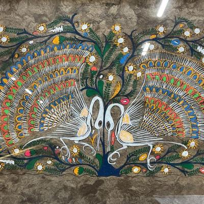 Framed Painting on Paper, Peacocks
