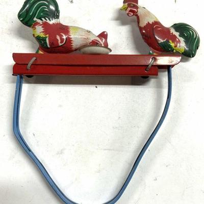 Vintage Pecking Rooster Tin Toy
