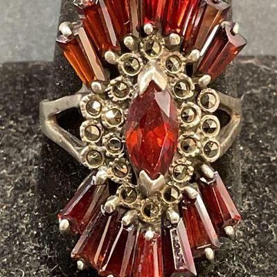 Vintage Sterling Silver Marcasite Cocktail Ring
