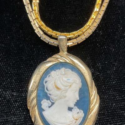 Lot 2 Vtg Gold Tone Cameo Pendant Necklace
