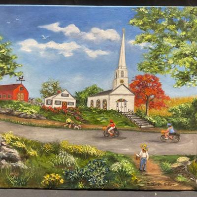 Signed Autore Street Scene Acrylic Painting
