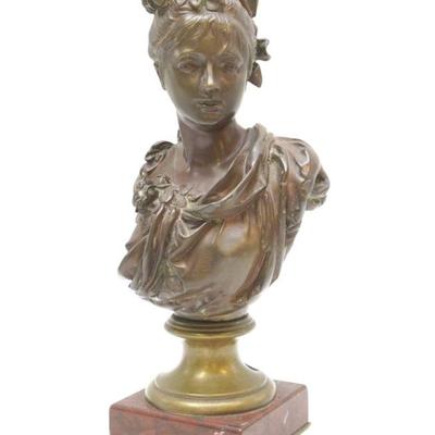 ALBERT ERNEST CARRIER-BELLEUSE LADY WITH FLOWERS BRONZE BUST