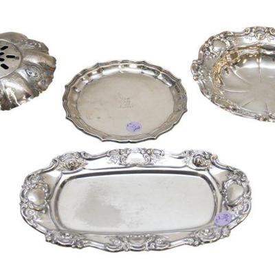 4 pc SILVER PLATE TRAYS & FLOWER BOWL