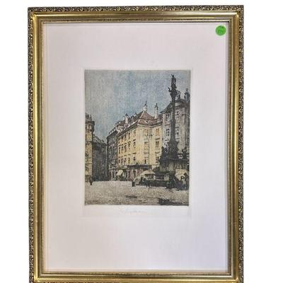 ESTATE SIGNED ETCHING LUIGI KASIMIR MARIAN COLUMN VIENNA