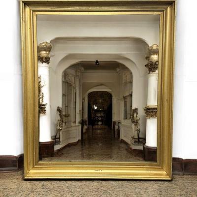 LARGE ANTIQUE GILT WOOD MIRROR 55"