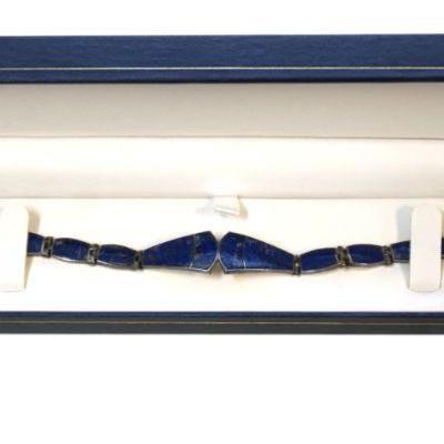 VINTAGE LAPIS INLAY AND STERLING SILVER PANEL BRACELET