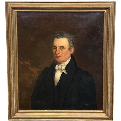 ANTIQUE PORTRAIT OF A GENTLEMAN OIL ON CANVAS