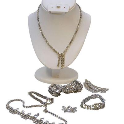 7 PC MID CENTURY RHINESTONE JEWELRY INCL KRAMER