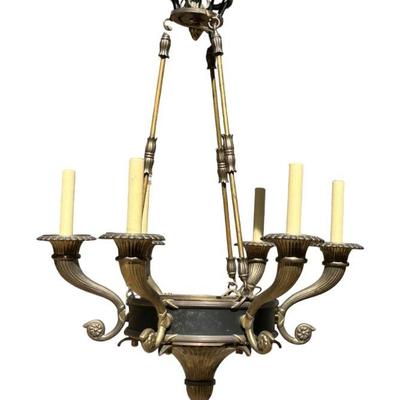 6 LIGHT FRENCH EMPIRE GILT BRONZE CHANDELIER