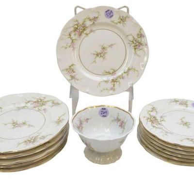 LOT OF THEODORE HAVILAND ROSALINDE PLATES AND COMPOTE - 13 PIECES